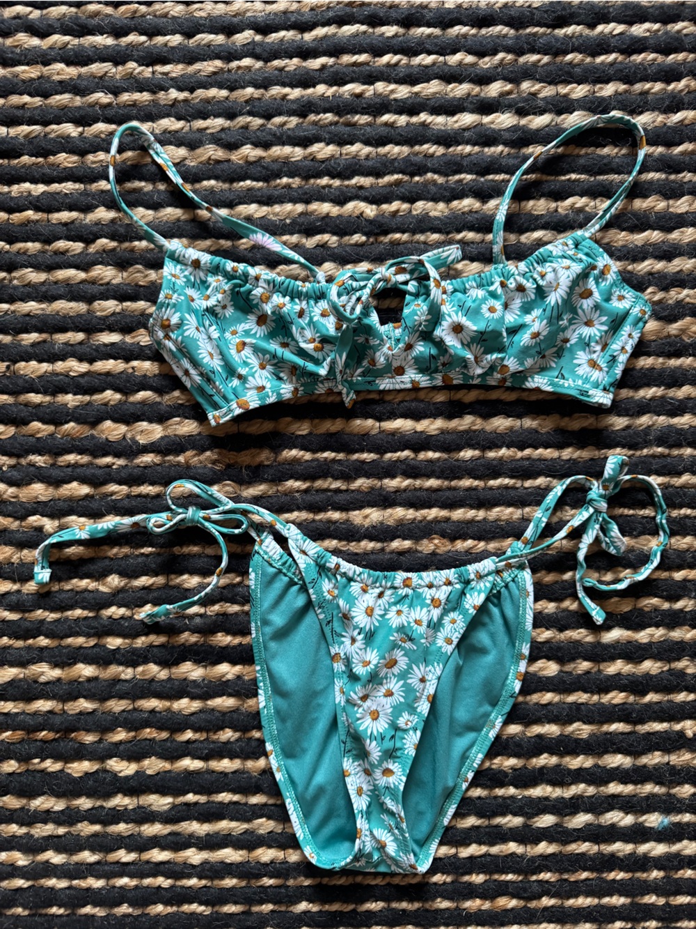 Women’s Teal Daisy Print Two-Piece Swim Bikini